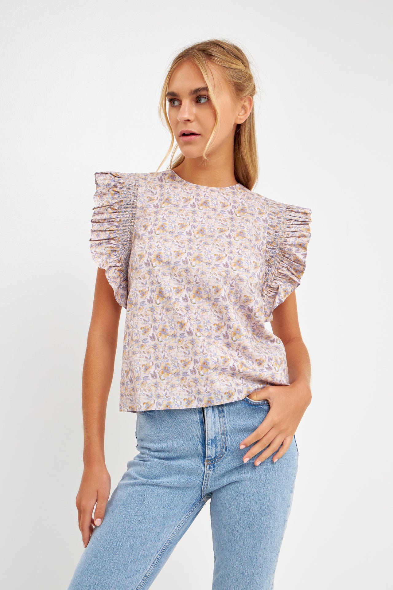 Floral Ruffle Detail Top