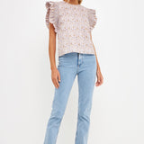 Floral Ruffle Detail Top