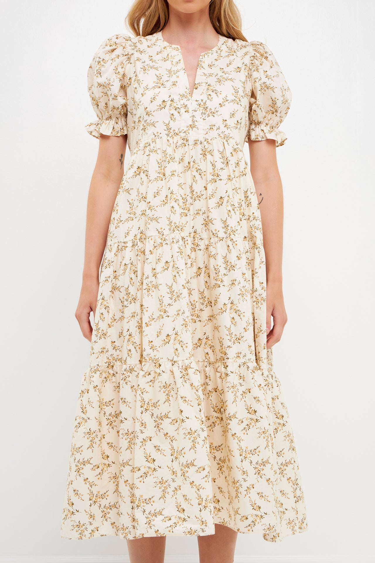 Floral Puff Midi Dress – English Factory