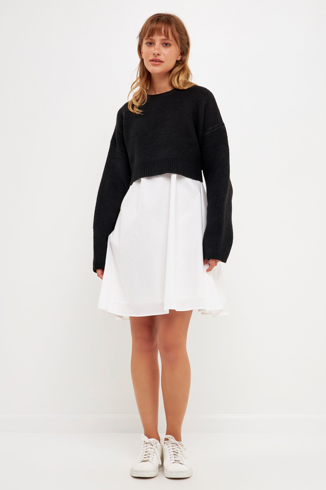 ENGLISH FACTORY-Sweater with Poplin Mini Dress-DRESSES available at Objectrare