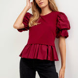 Puff Short Sleeve Mixed Media Top- Sold Out