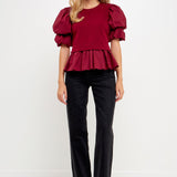 Puff Short Sleeve Mixed Media Top- Sold Out