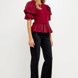 Puff Short Sleeve Mixed Media Top- Sold Out