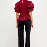 Puff Short Sleeve Mixed Media Top- Sold Out