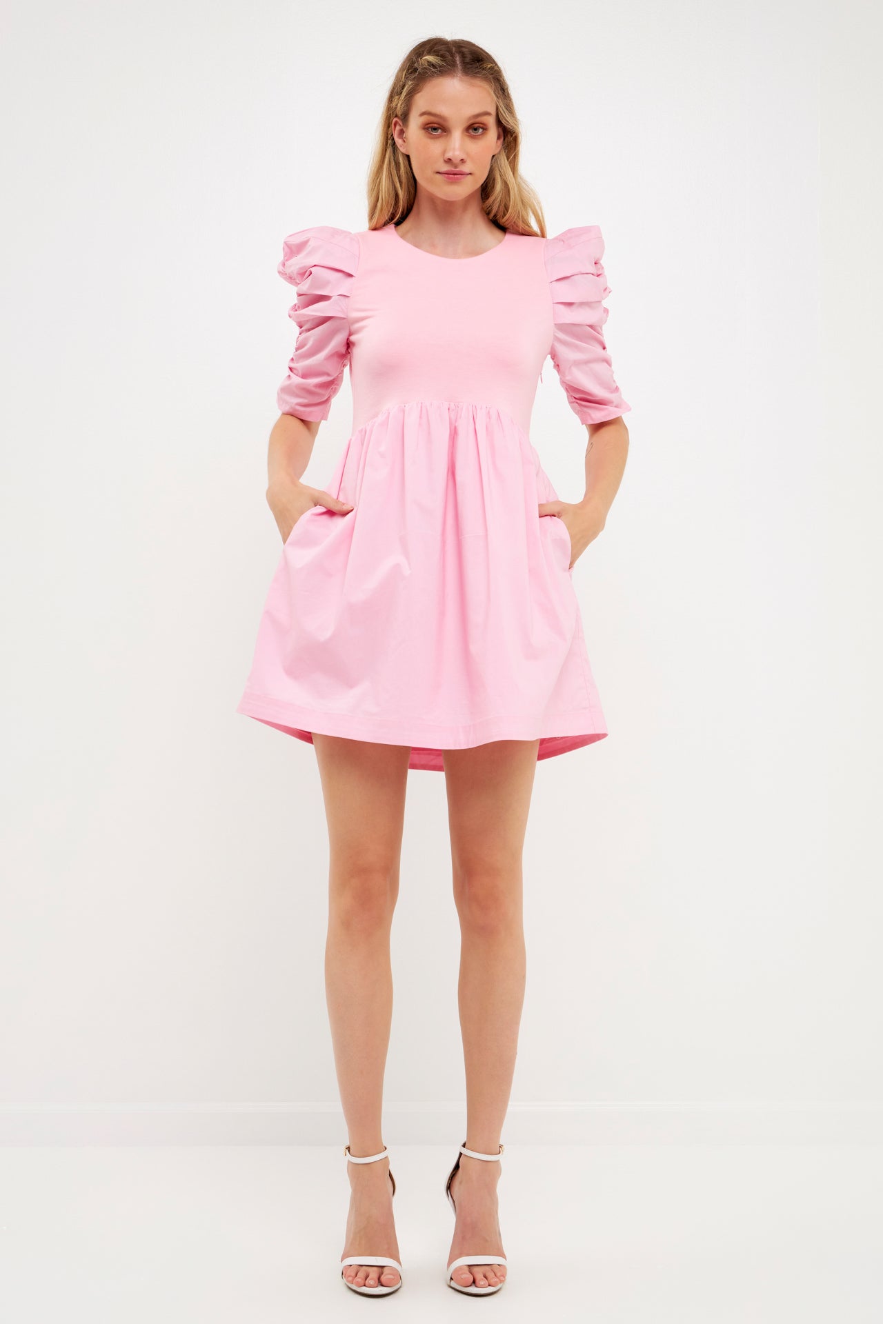 Puff Sleeve High Low Knit Combo Dress English Factory Puff Sleeve High Low Knit Combo Dress English Factory