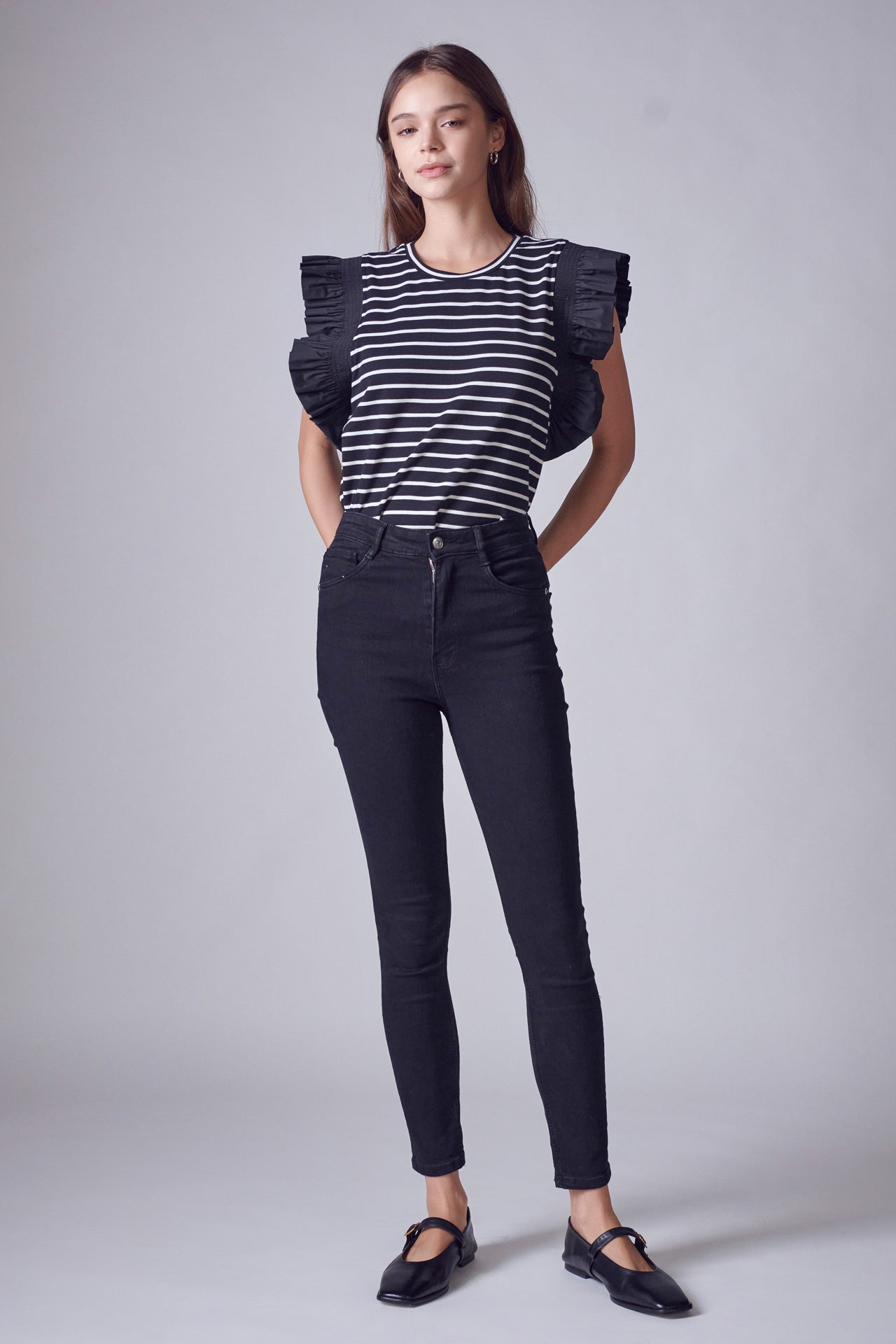 売れ筋商品|||イングリッシュファクトリー ニット&セーター アウター レディース Women's Mixed Media Top Navy/white KOEISTORE カーディガン レディース 春 夏 春夏 黒 白 ニット