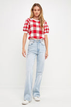 Load image into Gallery viewer, Gingham Puff Sleeve Knit Top
