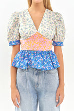 Load image into Gallery viewer, Mixed Print Peplum Top
