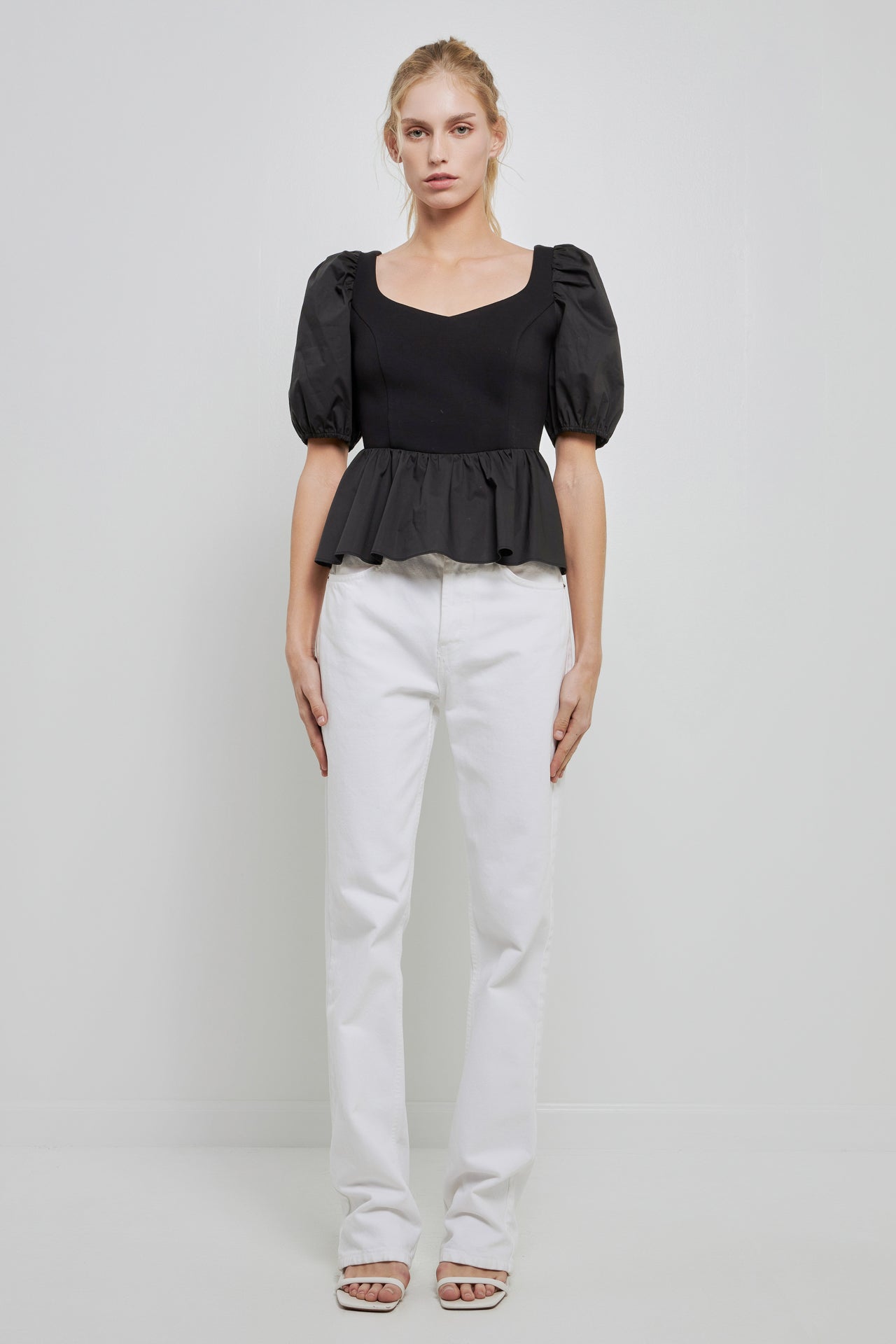 Black top with white best sale puff sleeves