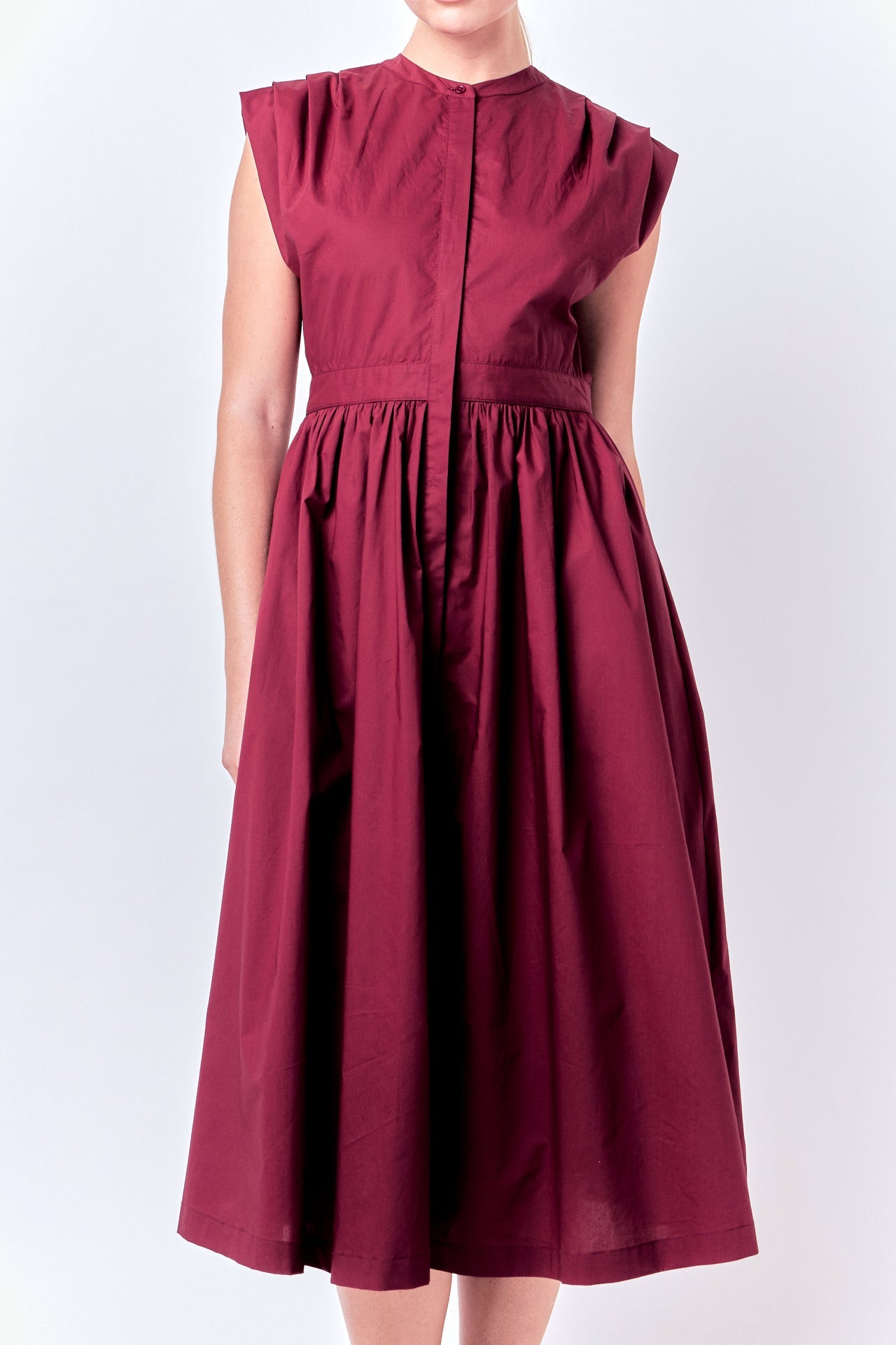 ENGLISH FACTORY-Pleated Shoulder Midi Dress-DRESSES available at Objectrare