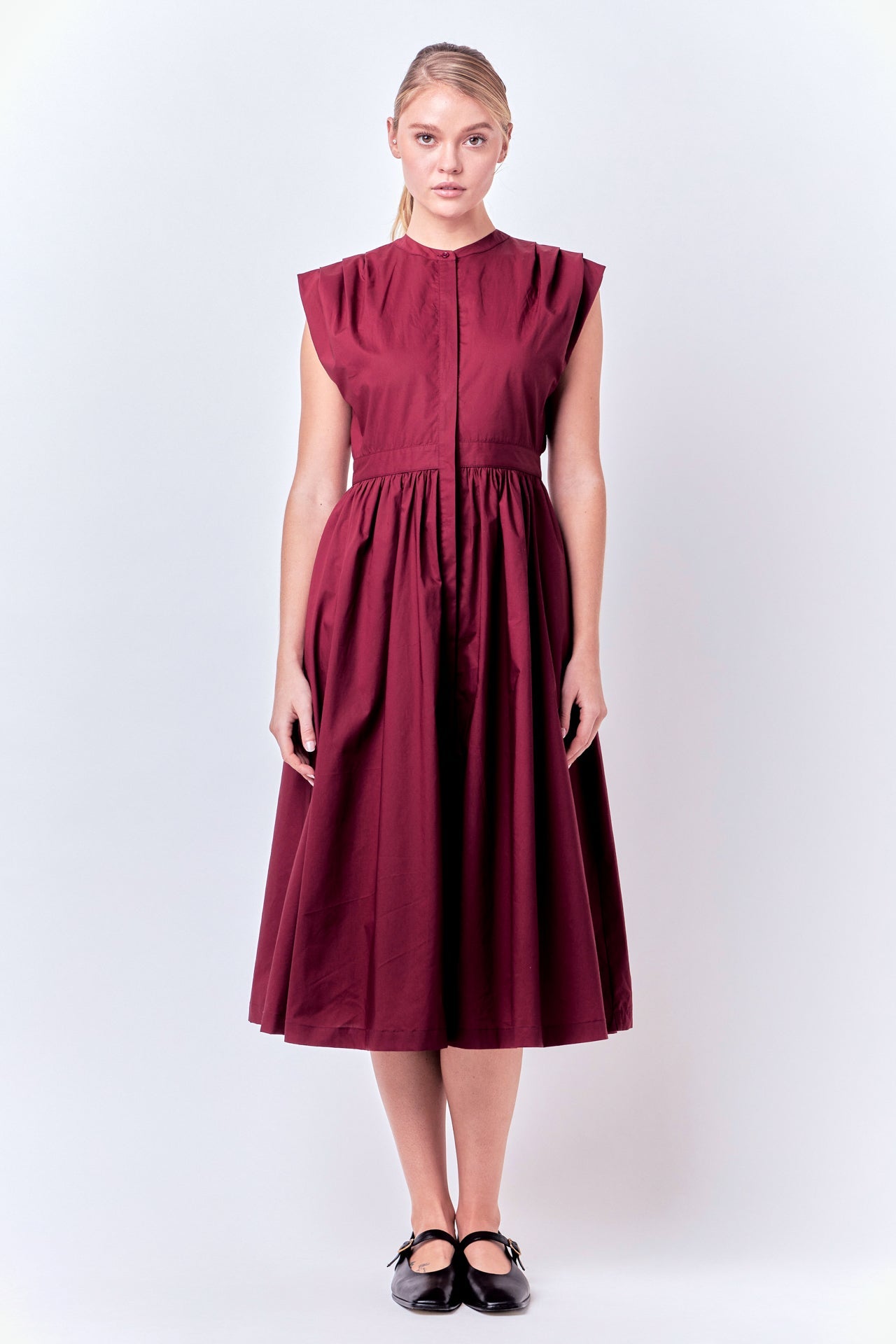 ENGLISH FACTORY-Pleated Shoulder Midi Dress-DRESSES available at Objectrare