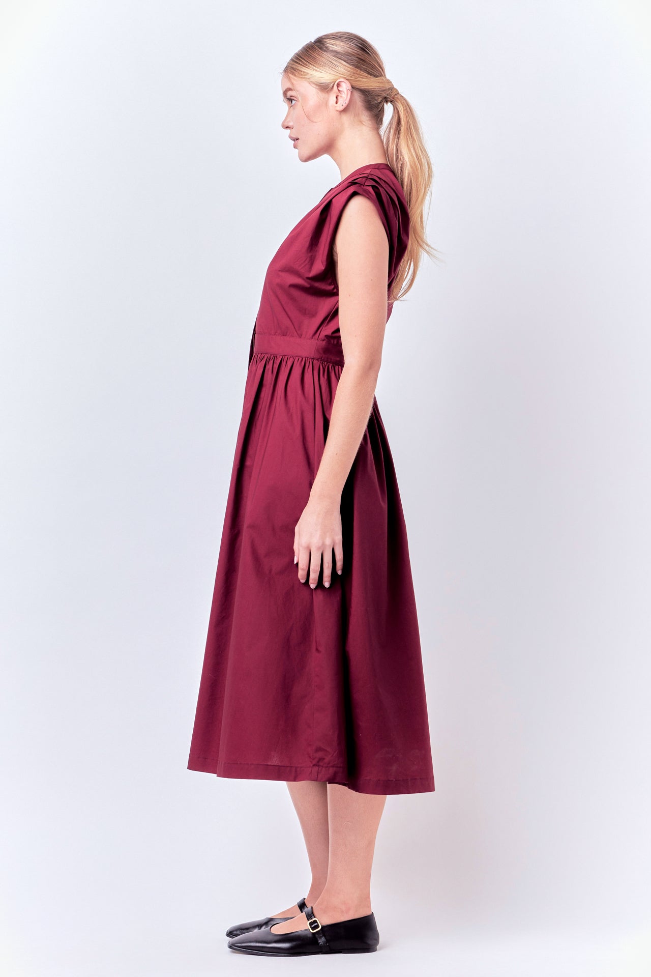 ENGLISH FACTORY-Pleated Shoulder Midi Dress-DRESSES available at Objectrare
