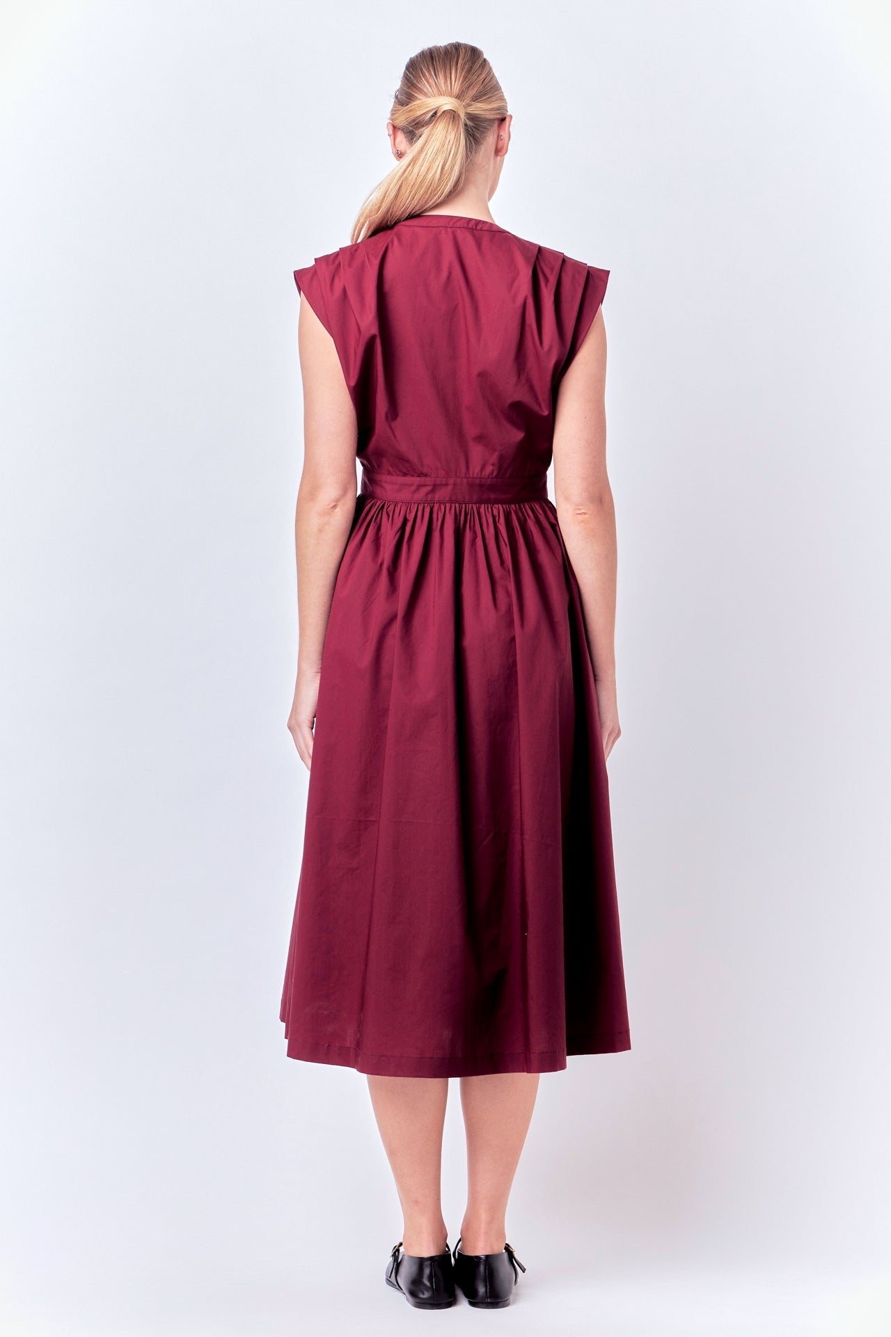 ENGLISH FACTORY-Pleated Shoulder Midi Dress-DRESSES available at Objectrare