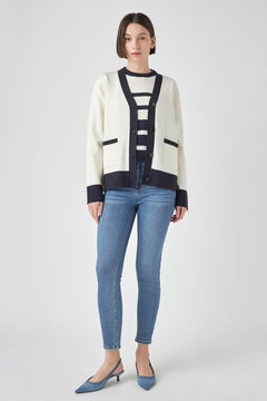 ENGLISH FACTORY-Contrast V-neck Cardigan-JACKETS available at Objectrare