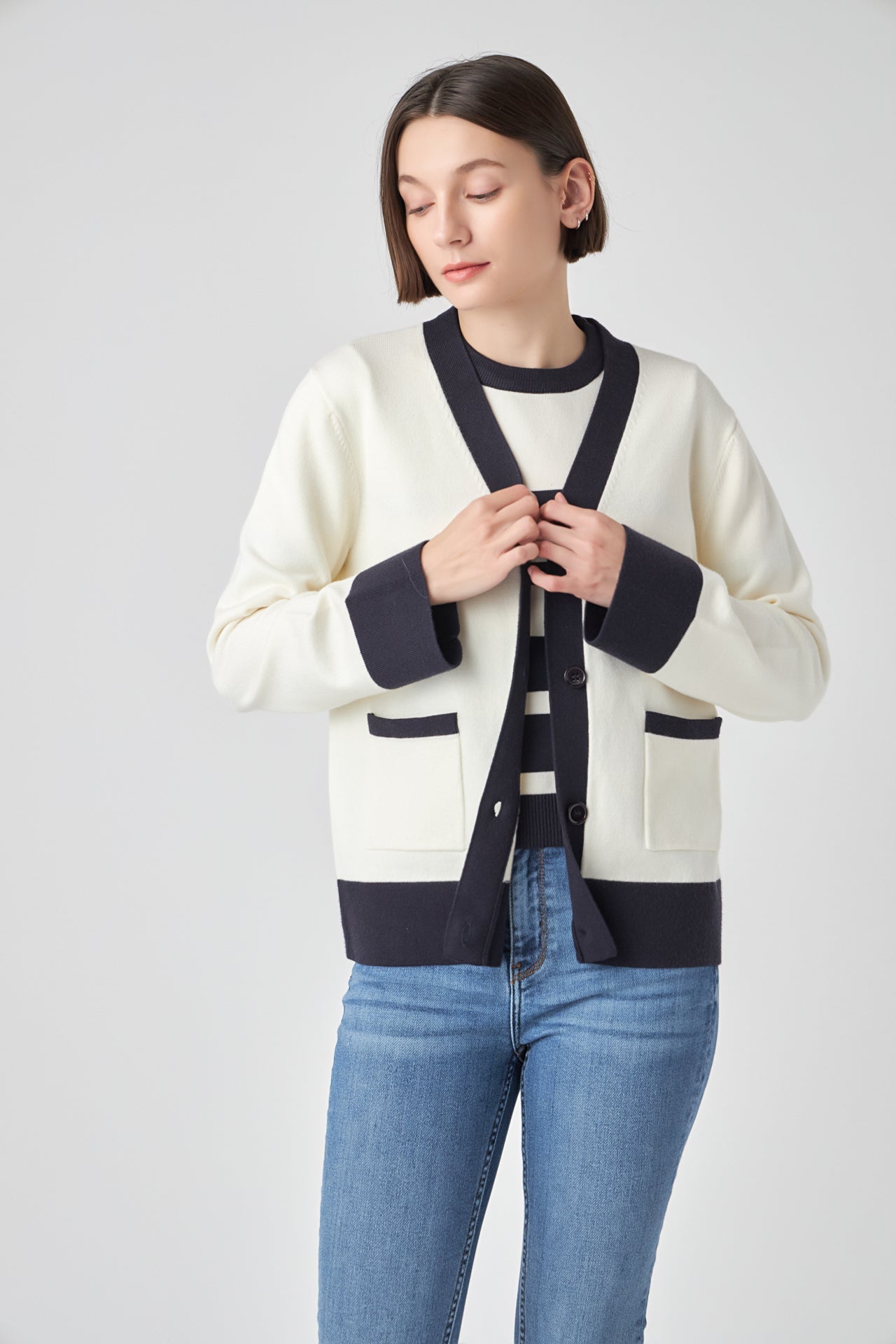 ENGLISH FACTORY-Contrast V-neck Cardigan-JACKETS available at Objectrare