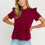 ENGLISH FACTORY - Knit Poplin Mixed Ruffle Top - TOPS available at Objectrare