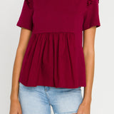 ENGLISH FACTORY - Knit Poplin Mixed Ruffle Top - TOPS available at Objectrare