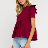 ENGLISH FACTORY - Knit Poplin Mixed Ruffle Top - TOPS available at Objectrare