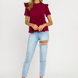ENGLISH FACTORY - Knit Poplin Mixed Ruffle Top - TOPS available at Objectrare
