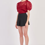 ENGLISH FACTORY-Plaid Sheer Puff Sleeve Top-TOPS available at Objectrare