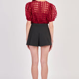 ENGLISH FACTORY-Plaid Sheer Puff Sleeve Top-TOPS available at Objectrare