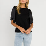 ENGLISH FACTORY - Chiffon Ruffle Sleeve T-shirt - T-SHIRTS available at Objectrare
