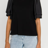 ENGLISH FACTORY - Chiffon Ruffle Sleeve T-shirt - T-SHIRTS available at Objectrare