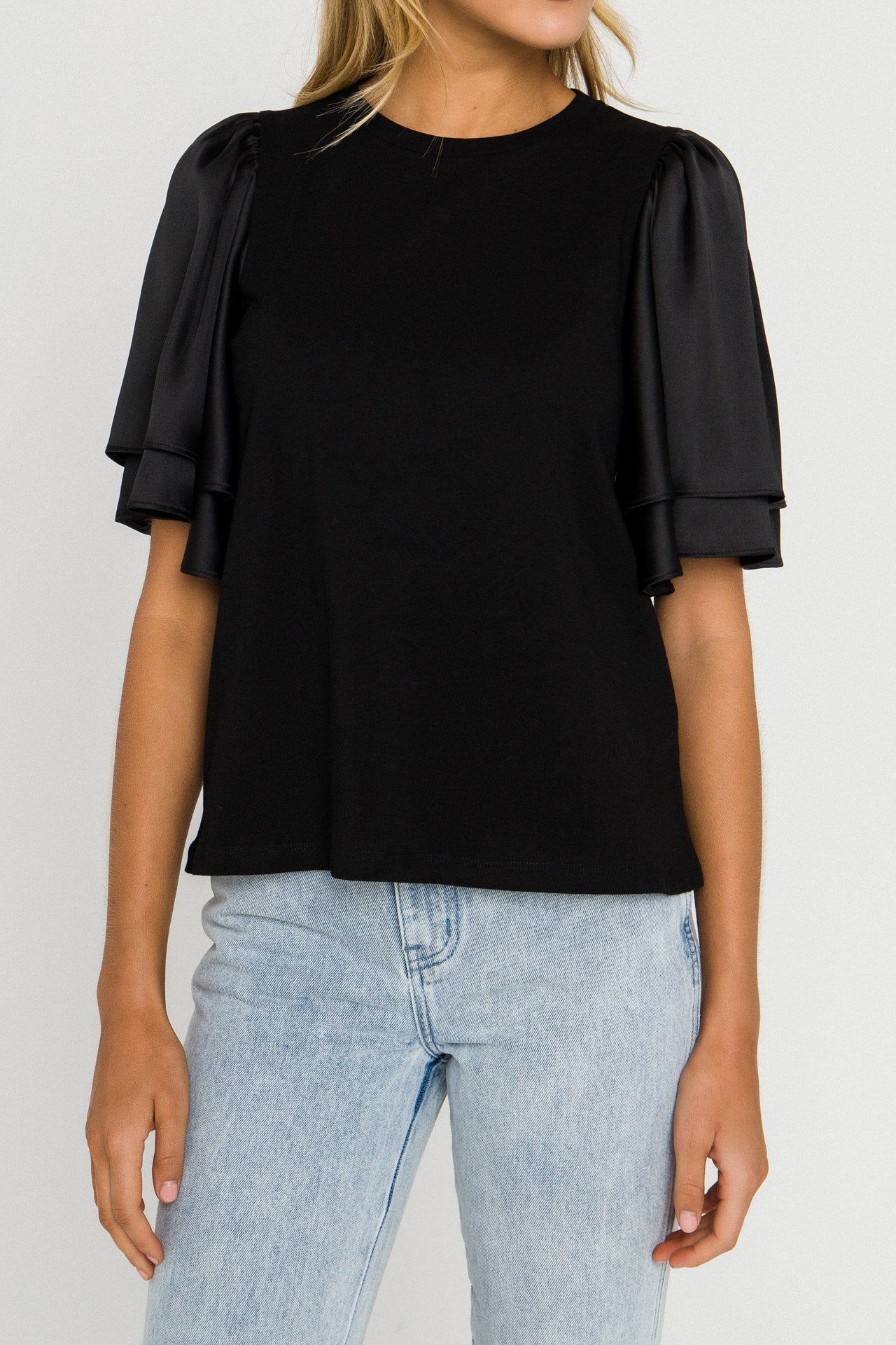 ENGLISH FACTORY - Chiffon Ruffle Sleeve T-shirt - T-SHIRTS available at Objectrare