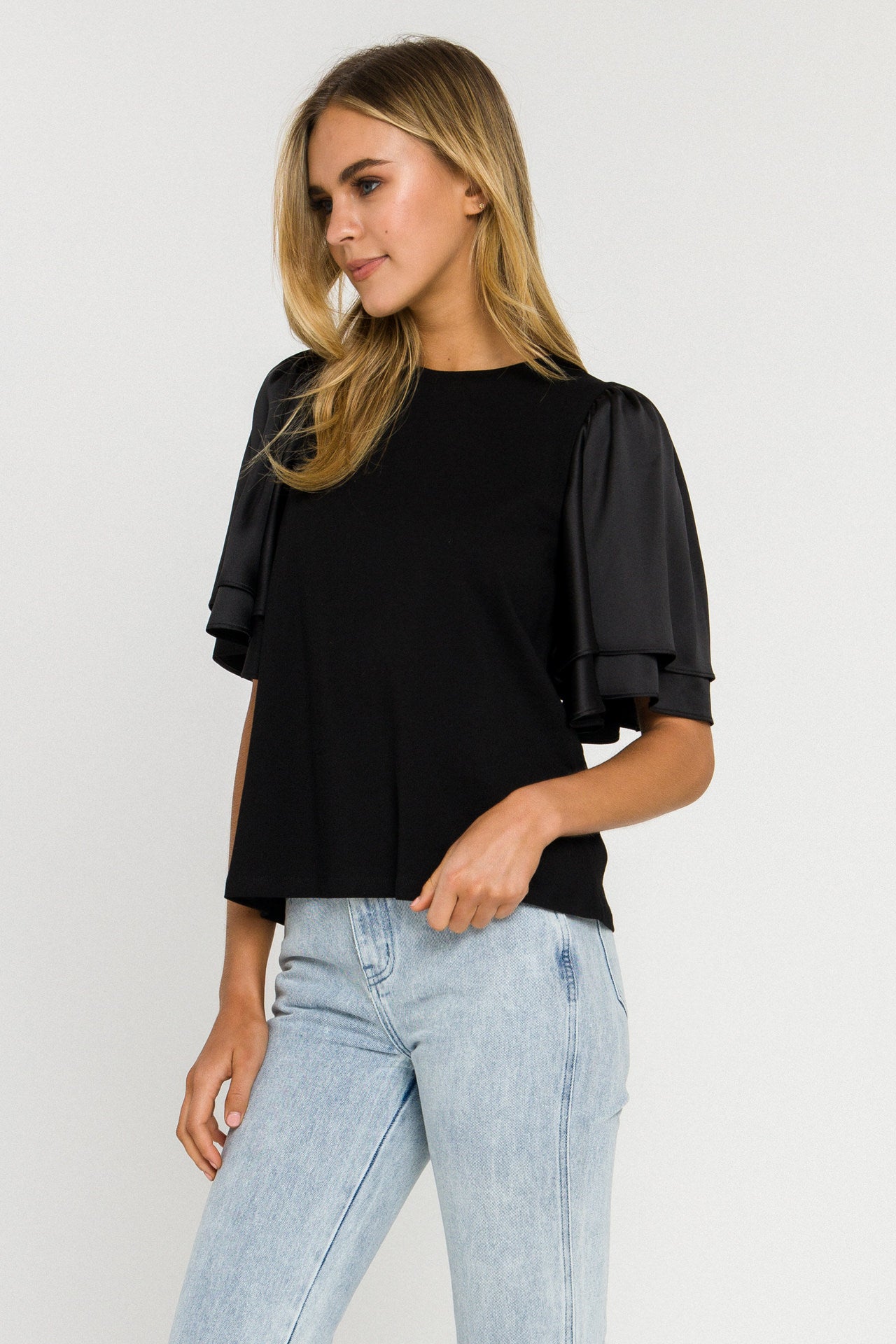 ENGLISH FACTORY - Chiffon Ruffle Sleeve T-shirt - T-SHIRTS available at Objectrare