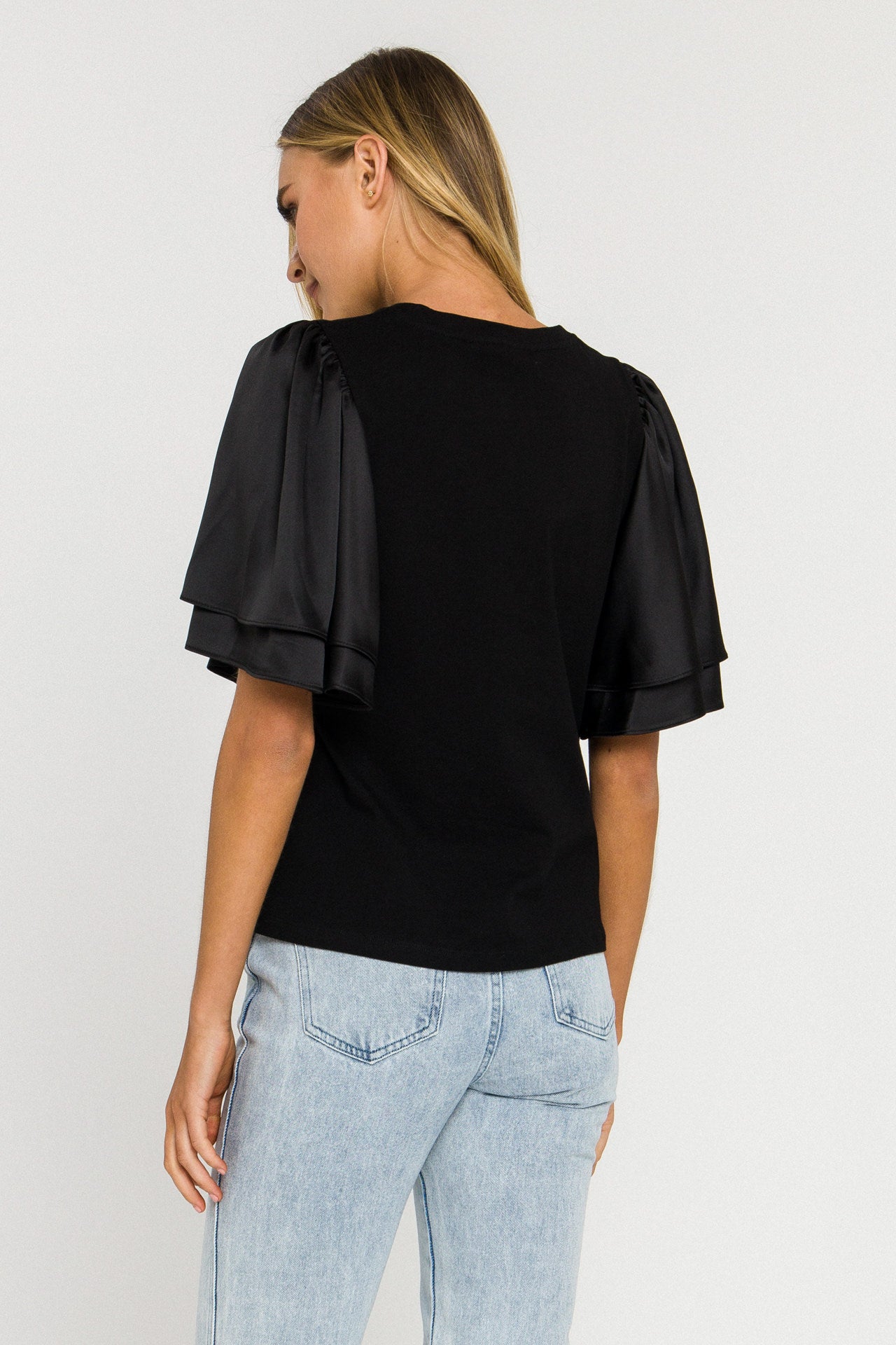 ENGLISH FACTORY - Chiffon Ruffle Sleeve T-shirt - T-SHIRTS available at Objectrare