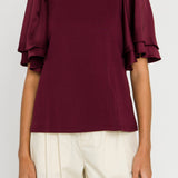 ENGLISH FACTORY - Chiffon Ruffle Sleeve T-shirt - T-SHIRTS available at Objectrare
