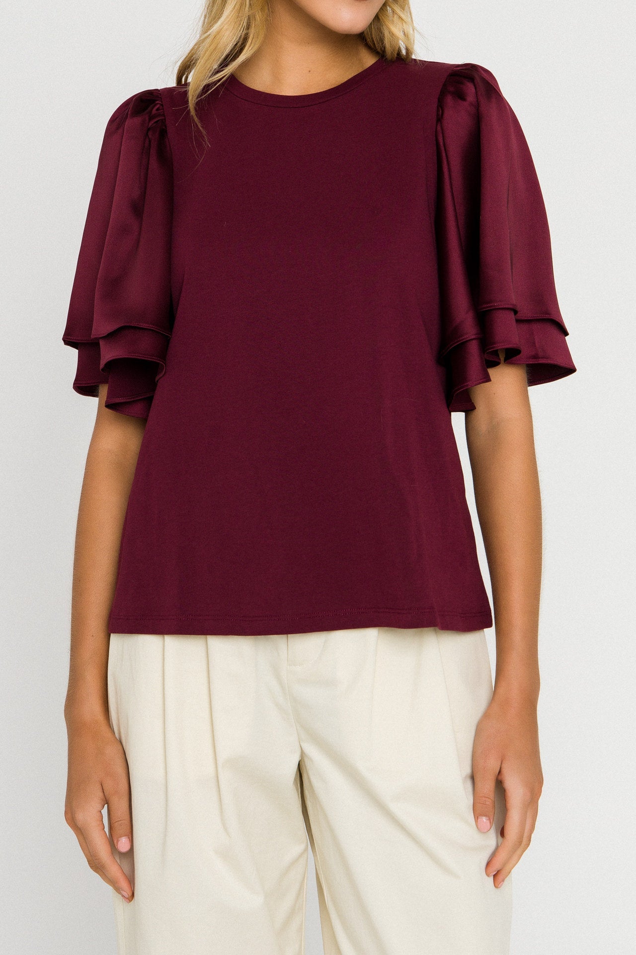 ENGLISH FACTORY - Chiffon Ruffle Sleeve T-shirt - T-SHIRTS available at Objectrare