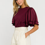 ENGLISH FACTORY - Chiffon Ruffle Sleeve T-shirt - T-SHIRTS available at Objectrare