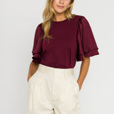 ENGLISH FACTORY - Chiffon Ruffle Sleeve T-shirt - T-SHIRTS available at Objectrare