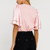 ENGLISH FACTORY - Chiffon Ruffle Sleeve T-shirt - T-SHIRTS available at Objectrare