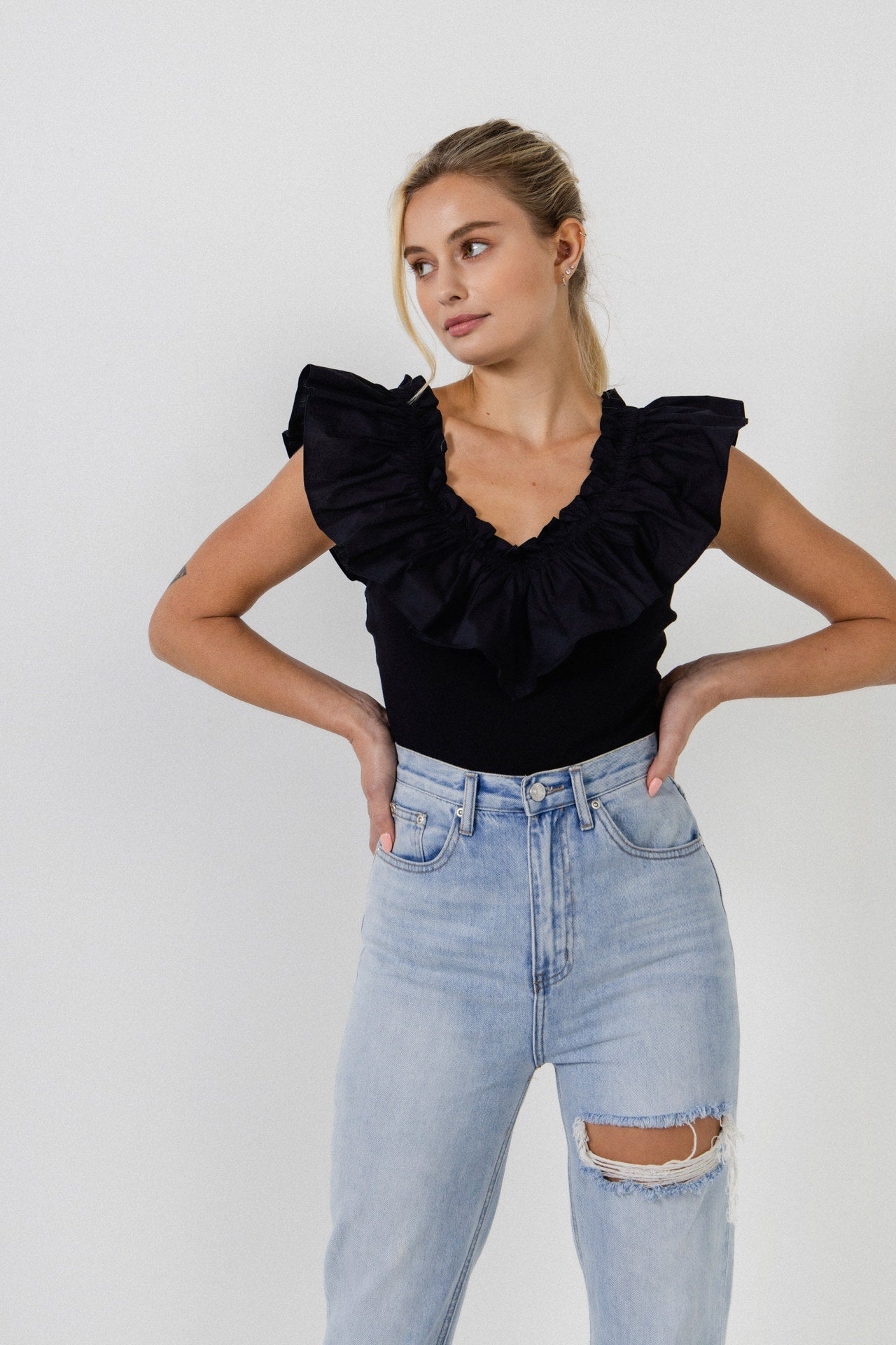 Mixed Media Ruffle Detail Tank Top- Sold Out