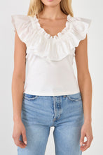 Load image into Gallery viewer, Mixed Media Ruffle Detail Tank Top
