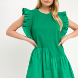 Mixed Media Ruffle Detail Mini Dress