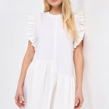 Mixed Media Ruffle Detail Mini Dress