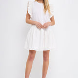 Mixed Media Ruffle Detail Mini Dress