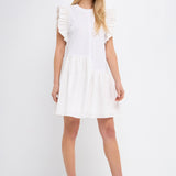 Mixed Media Ruffle Detail Mini Dress