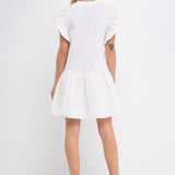 Mixed Media Ruffle Detail Mini Dress