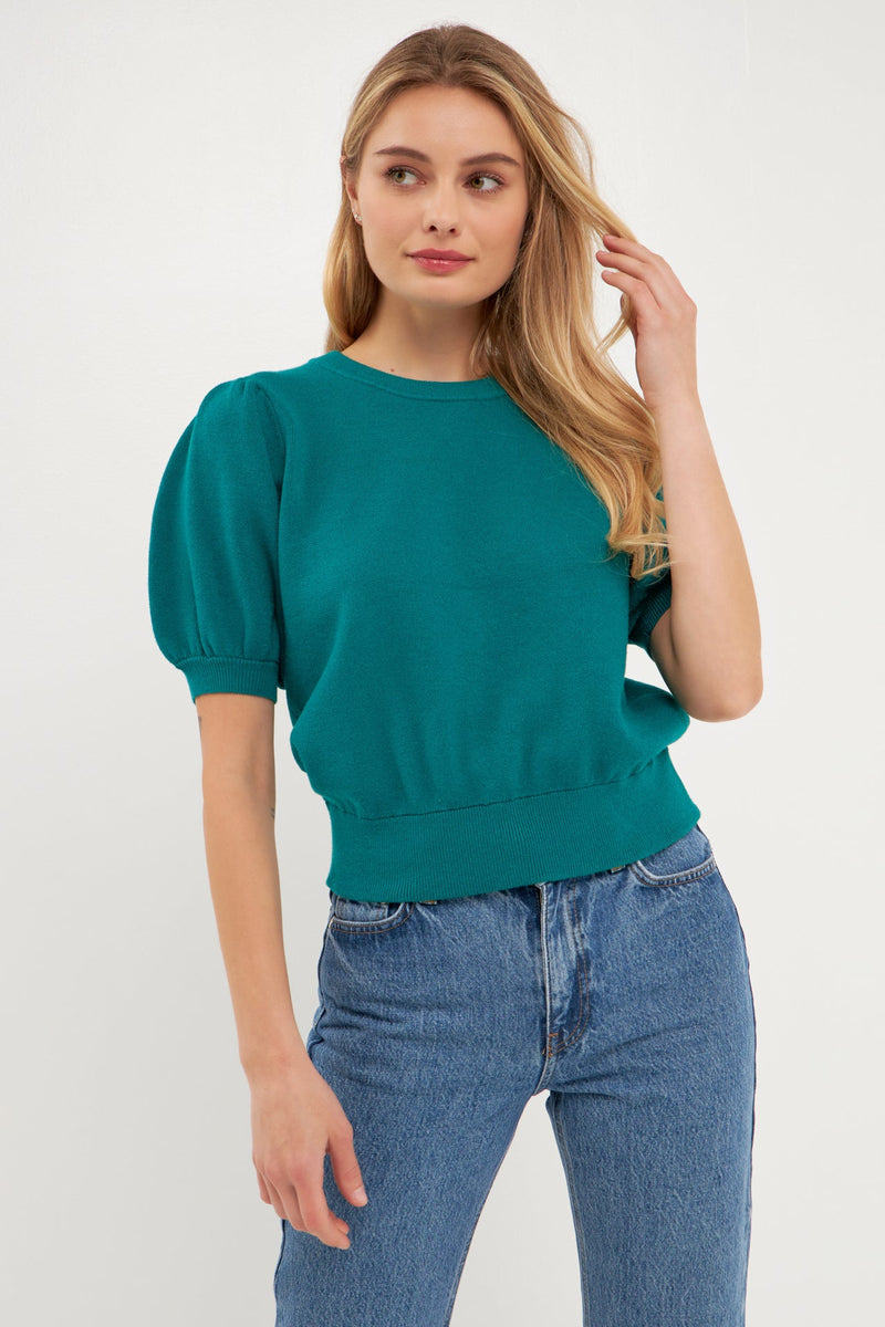 Short Puff Sleeve Knit Top – English Factory