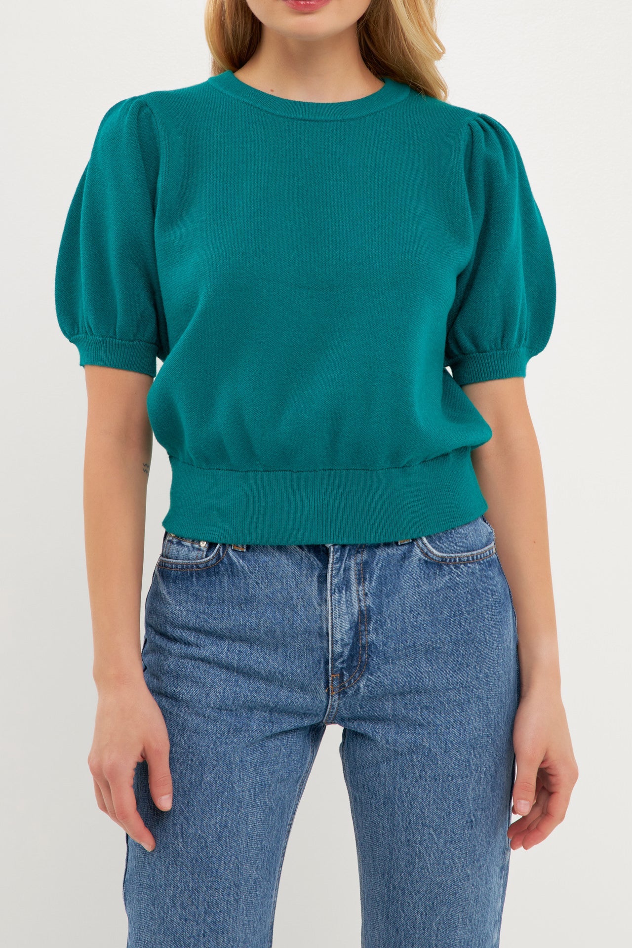 Short Puff Sleeve Knit Top – English Factory