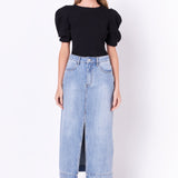 ENGLISH FACTORY-High Waist Long Denim Skirt-SKIRTS available at Objectrare