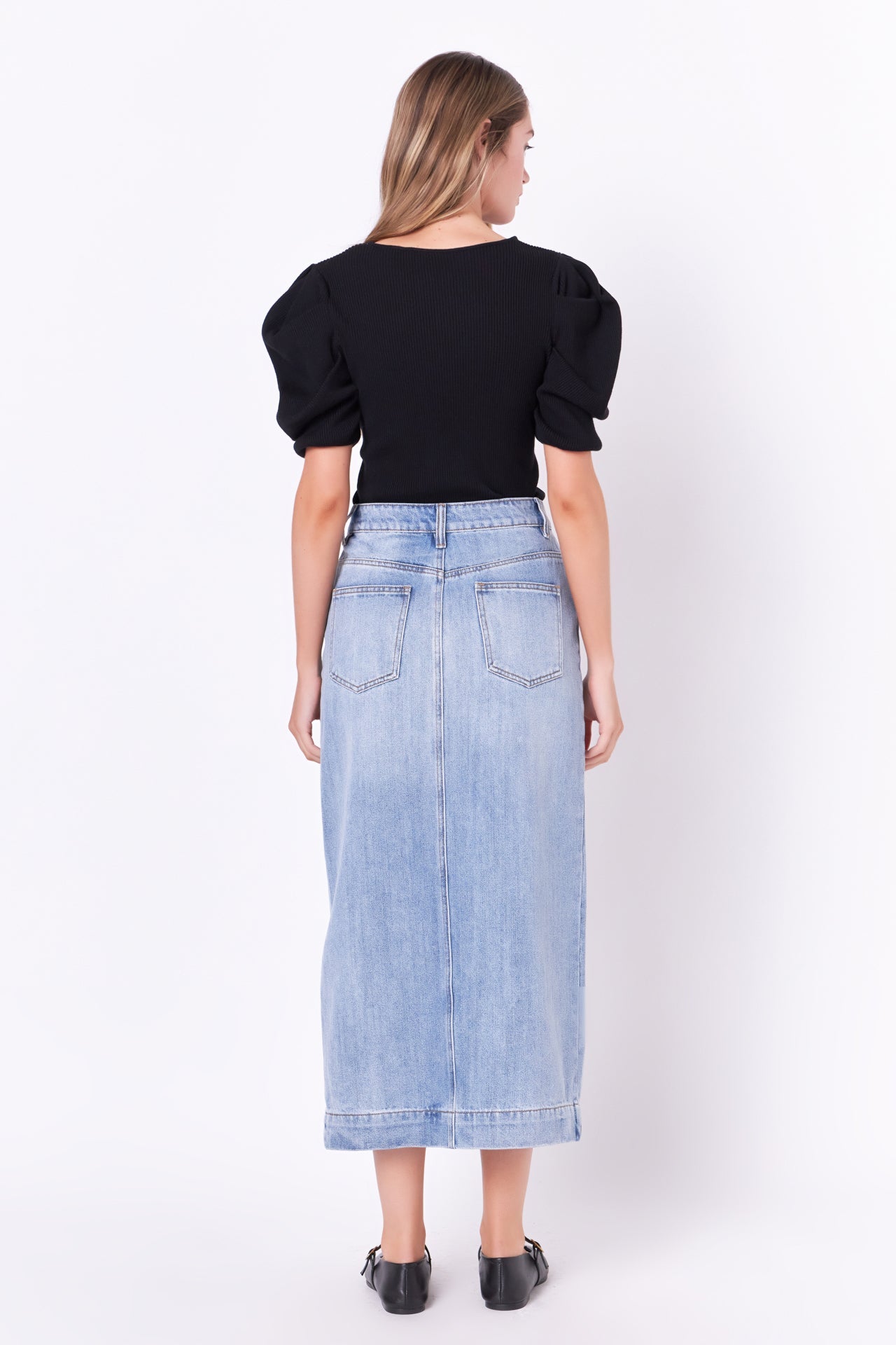 High Waist Long Denim Skirt