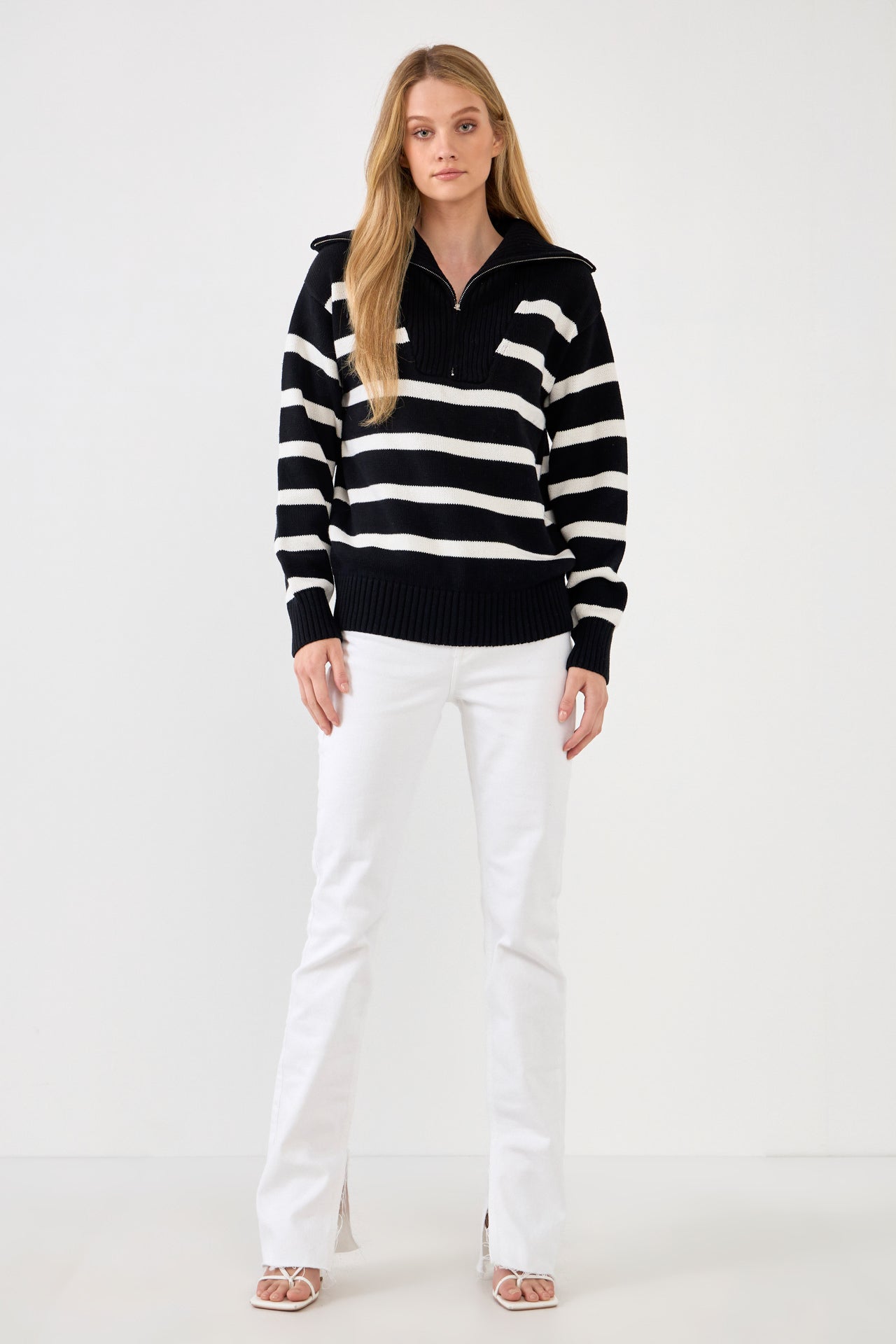 ENGLISH FACTORY-Striped Knit Zip Pullover-SWEATERS & KNITS available at Objectrare