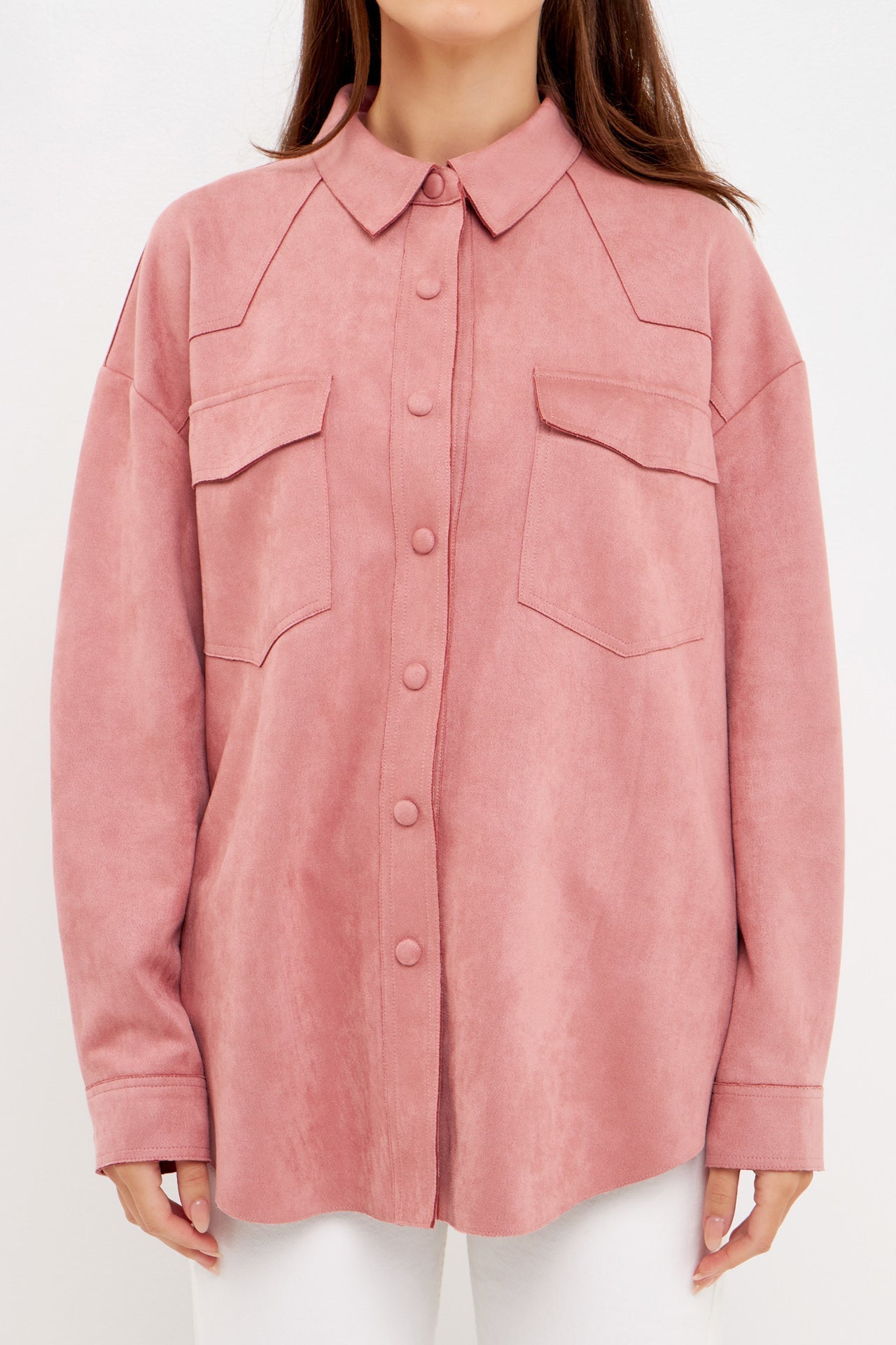 FREE THE ROSES-Faux Suede Oversized Shirts-SHIRTS & BLOUSES available at Objectrare