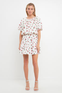 Cherry Print Voluminous Top