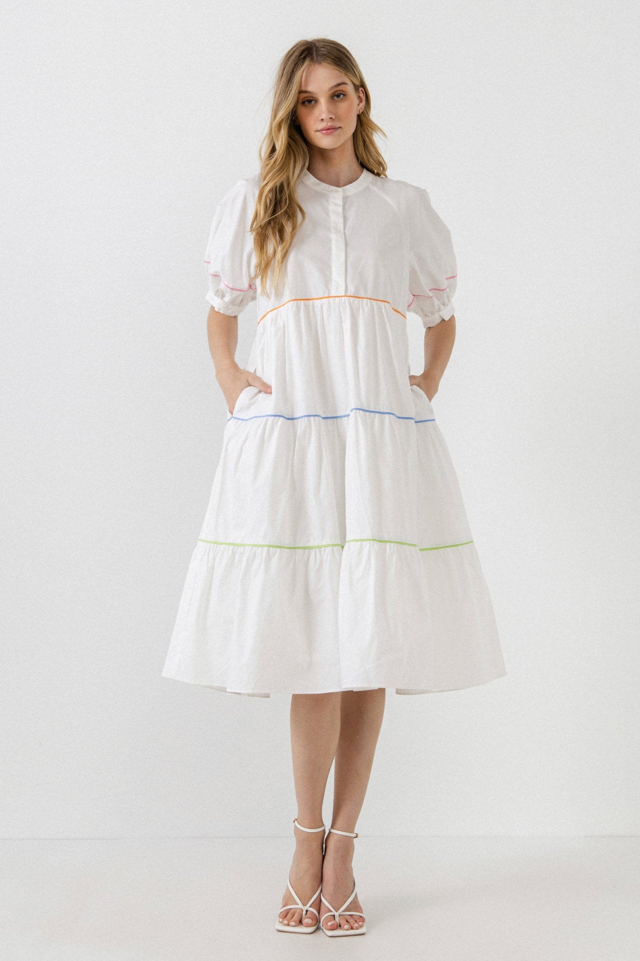 MIDI WHITE DRESS WITH GLITTER RN 2364 – BU Fashion